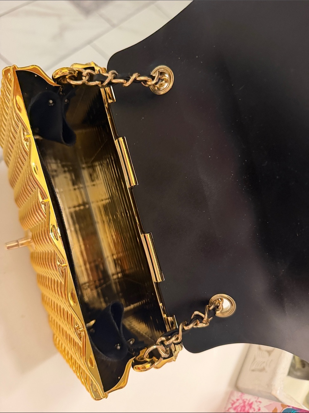 Elegant Black and Gold Quilted Crossbody Bag - Picture 9 of 11